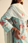 Buy_Sage Saga_Blue Lawn Cotton Printed Floral Round Ruhi Kurta _Online_at_Aza_Fashions