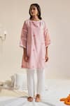 Sage Saga_Pink Chanderi, Cotton Lace Keyhole Neck Pihu Phiran Kurta _Online_at_Aza_Fashions