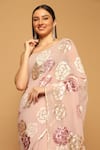 Buy_Two Sisters By Gyans_Pink Georgette Sequins Rosette Embroidered Saree With Unstitched Blouse Fabric 