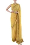 Buy_Nikasha_Yellow V Neck Chiffon Silk Saree With Blouse For Women_at_Aza_Fashions