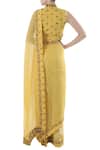 Shop_Nikasha_Yellow V Neck Chiffon Silk Saree With Blouse For Women_at_Aza_Fashions