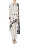 Kisneel By Pam_Ivory Pure Cotton Printed Round Neckline Patchwork Kurta With Dhoti Pants_Online_at_Aza_Fashions