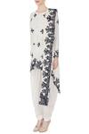 Buy_Kisneel By Pam_Ivory Pure Cotton Printed Round Neckline Patchwork Kurta With Dhoti Pants_Online_at_Aza_Fashions