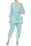 Buy_Kisneel by Pam_Blue Pure Cotton Zari Embroidered Kurta And Dhoti Pant Set_at_Aza_Fashions