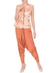 Buy_Natasha J_Orange Mandarin Collar Printed Peplum Top And Dhoti Pant Set For Women_at_Aza_Fashions