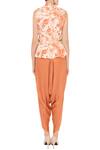 Shop_Natasha J_Orange Mandarin Collar Printed Peplum Top And Dhoti Pant Set For Women_at_Aza_Fashions