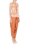 Natasha J_Orange Mandarin Collar Printed Peplum Top And Dhoti Pant Set For Women_Online_at_Aza_Fashions