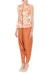 Buy_Natasha J_Orange Mandarin Collar Printed Peplum Top And Dhoti Pant Set For Women_Online_at_Aza_Fashions