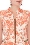 Natasha J_Orange Mandarin Collar Printed Peplum Top And Dhoti Pant Set For Women_at_Aza_Fashions