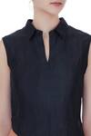 Ezra_Black Satin Linen Asymmetric Top_at_Aza_Fashions