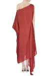 Shop_Ezra_Red Dupion Silk One-shoulder Draped Dress_at_Aza_Fashions