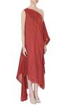 Ezra_Red Dupion Silk One-shoulder Draped Dress_Online_at_Aza_Fashions