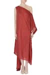 Shop_Ezra_Red Dupion Silk One-shoulder Draped Dress_Online_at_Aza_Fashions