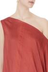 Ezra_Red Dupion Silk One-shoulder Draped Dress_at_Aza_Fashions