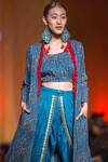 Shop_Pallavi Jaipur_Blue Mangrol Cotton Embellished Cape And Dhoti Pant Set_at_Aza_Fashions