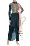 Buy_Priyanka Singh_Green Spread Collar Silk Kurta And Draped Pant Set  _at_Aza_Fashions