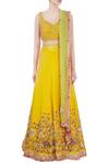 Shop_Priyanka Singh_Yellow Leaf Neck Embroidered Lehenga Set For Women_Online_at_Aza_Fashions