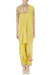 Shop_Priyanka Singh_Yellow Crepe Embroidered Resham Work Kurta Set  _Online_at_Aza_Fashions