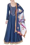 Buy_Avnni Kapur_Blue Kattana Silk Embroidered Thread Work Scoop Anarkali With Dupatta For Women_at_Aza_Fashions