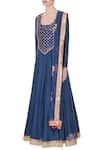 Buy_Avnni Kapur_Blue Kattana Silk Embroidered Thread Work Scoop Anarkali With Dupatta For Women_Online_at_Aza_Fashions
