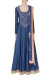 Shop_Avnni Kapur_Blue Kattana Silk Embroidered Thread Work Scoop Anarkali With Dupatta For Women_Online_at_Aza_Fashions