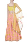 Buy_Avnni Kapur_Yellow Katan Silk Embroidered Thread Work Scoop Neck Lehenga Set For Women_at_Aza_Fashions