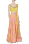 Avnni Kapur_Yellow Katan Silk Embroidered Thread Work Scoop Neck Lehenga Set For Women_Online_at_Aza_Fashions