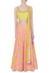 Shop_Avnni Kapur_Yellow Katan Silk Embroidered Thread Work Scoop Neck Lehenga Set For Women_Online_at_Aza_Fashions