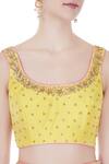 Avnni Kapur_Yellow Katan Silk Embroidered Thread Work Scoop Neck Lehenga Set For Women_at_Aza_Fashions