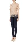 Buy_Devina Juneja_Beige 100% Real Applique Floral Motifs Crew Blouse For Women_Online_at_Aza_Fashions
