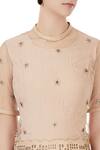 Devina Juneja_Beige Round Applique Embroidered Top For Women_at_Aza_Fashions