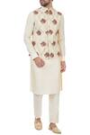 Buy_Mehraab_Beige Mix Blend Embroidered Floral Motifs Nehru Jacket _at_Aza_Fashions