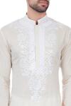 Mehraab_Beige Mix Blend Embroidered Thread Work Mirror Kurta For Men_at_Aza_Fashions
