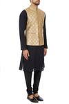 Mehraab_Beige Mix Blend Poly Silk Embroidered Gota Work Nehru Jacket For Men_Online_at_Aza_Fashions