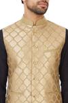 Mehraab_Beige Mix Blend Poly Silk Embroidered Gota Work Nehru Jacket For Men_at_Aza_Fashions