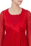 Buy_Shyam Narayan Prasad_Red Silk, Chiffon, Brocade Anarkali Round Tie-up Angrakha Jacket Set_Online_at_Aza_Fashions