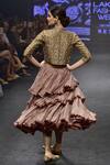 Shop_PUNIT BALANA_Gold Jacket Lapel Chanderi Silk And Skirt Set For Women_at_Aza_Fashions