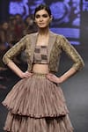 PUNIT BALANA_Gold Jacket Lapel Chanderi Silk And Skirt Set For Women_Online_at_Aza_Fashions