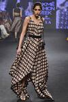 Buy_PUNIT BALANA_Beige V Neck Printed Asymmetric Dress For Women_at_Aza_Fashions