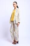 Linen Bloom_Beige 100% Linen Digital Prints Flap Collar Oriental Blazer _Online_at_Aza_Fashions