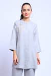 Buy_Linen Bloom_Grey Linen Embroidered Tunic_Online_at_Aza_Fashions