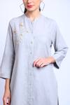 Shop_Linen Bloom_Grey Linen Embroidered Tunic_Online_at_Aza_Fashions