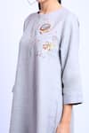 Buy_Linen Bloom_Grey 100% Linen Embroidered Floral Motifs Round Asymmetric Tunic _Online_at_Aza_Fashions