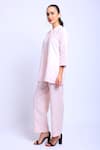 Linen Bloom_Pink 100% Linen Embroidered Floral Motifs Mandarin Collar Shirt _Online_at_Aza_Fashions