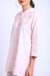 Buy_Linen Bloom_Pink 100% Linen Embroidered Floral Motifs Mandarin Collar Shirt _Online_at_Aza_Fashions