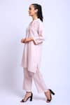 Linen Bloom_Pink 100% Linen Embroidered Floral Motifs Band Asymmetric Tunic _Online_at_Aza_Fashions