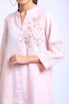 Buy_Linen Bloom_Pink 100% Linen Embroidered Floral Motifs Band Asymmetric Tunic _Online_at_Aza_Fashions