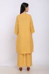 Shop_Linen Bloom_Yellow Pure Linen Embroidered Floral Motifs Round Tunic _at_Aza_Fashions