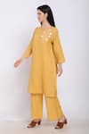 Linen Bloom_Yellow Pure Linen Embroidered Floral Motifs Round Tunic _Online_at_Aza_Fashions