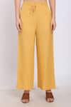 Shop_Linen Bloom_Yellow Pure Linen Drawstring Pant _at_Aza_Fashions